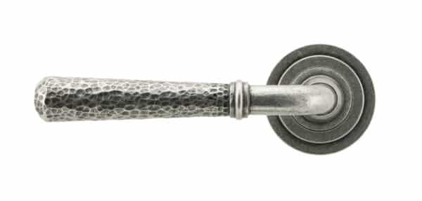 Pewter Hammered Newbury Lever on Rose Set (Art Deco) 2