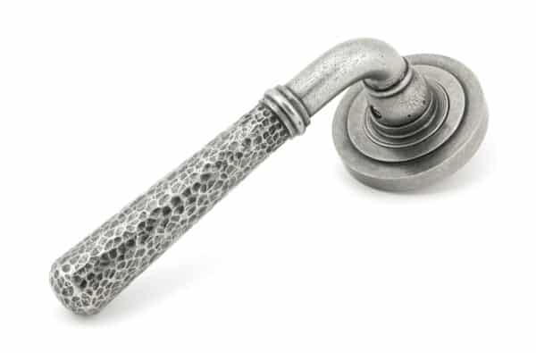 Pewter Hammered Newbury Lever on Rose Set (Art Deco) 1