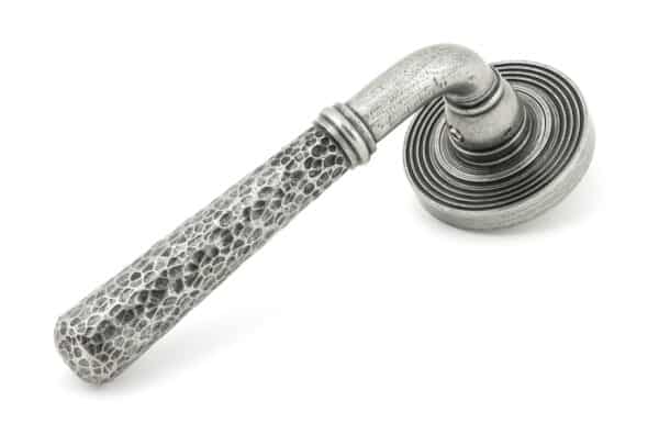 Pewter Hammered Newbury Lever on Rose Set (Beehive) 1