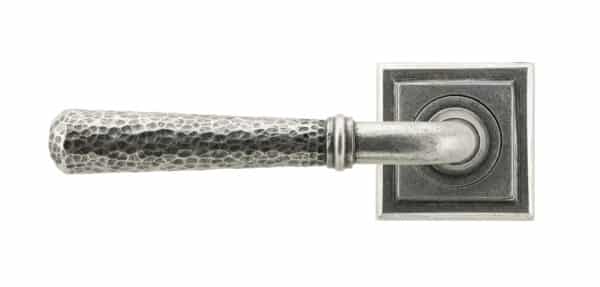 Pewter Hammered Newbury Lever on Rose Set (Square) 2