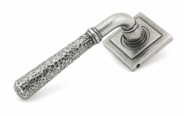 Pewter Hammered Newbury Lever on Rose Set (Square) 1