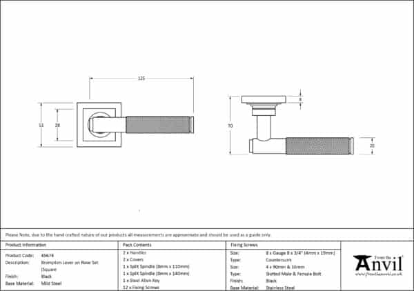 Black Brompton Lever on Rose Set (Square) 3