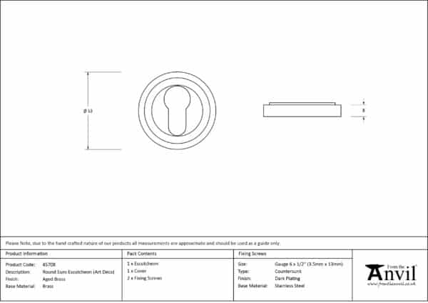 Aged Brass Round Euro Escutcheon (Art Deco) 3