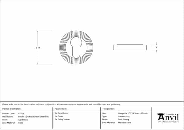 Aged Brass Round Euro Escutcheon (Beehive) 3