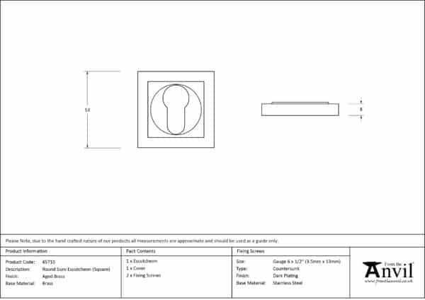 Aged Brass Round Euro Escutcheon (Square) 3