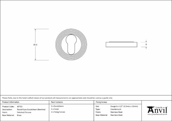 Polished Chrome Round Euro Escutcheon (Beehive) 3