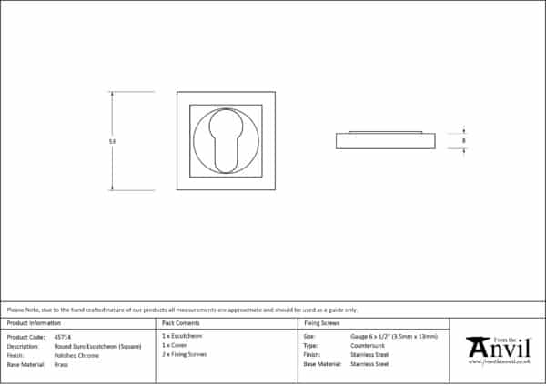 Polished Chrome Round Euro Escutcheon (Square) 3