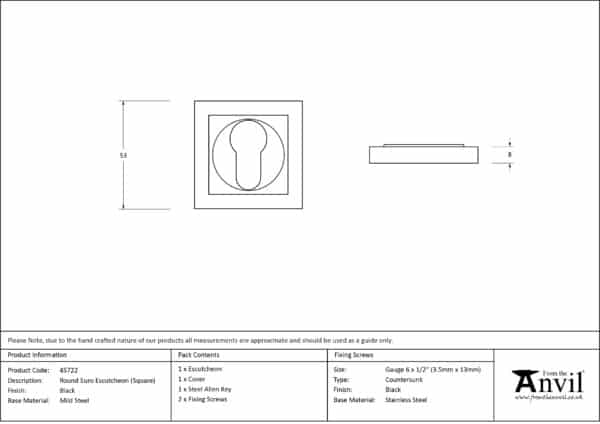 Black Round Euro Escutcheon (Square) 3