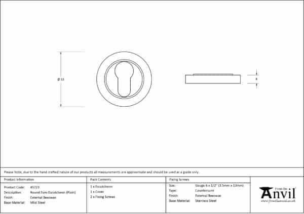 External Beeswax Round Euro Escutcheon (Plain) 3