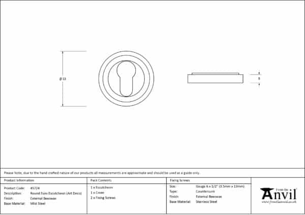 External Beeswax Round Euro Escutcheon (Art Deco) 3