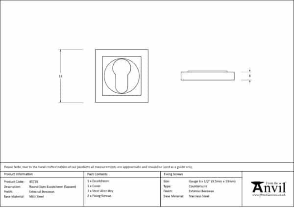 External Beeswax Round Euro Escutcheon (Square) 3