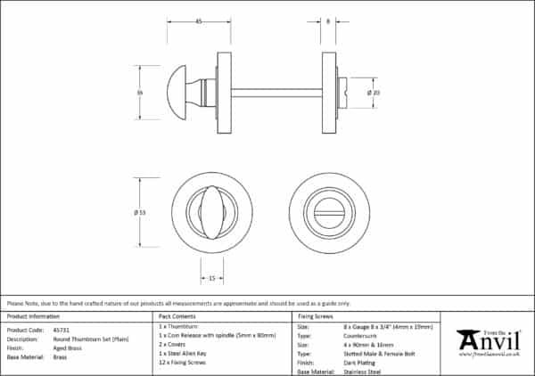 Aged Brass Round Thumbturn Set (Plain) 3