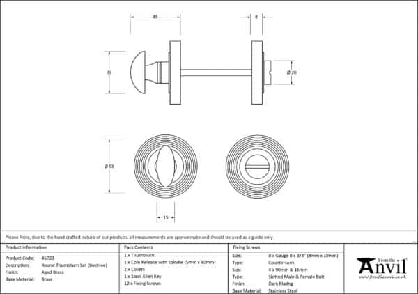 Aged Brass Round Thumbturn Set (Beehive) 3