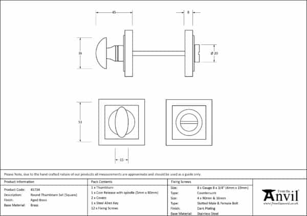 Aged Brass Round Thumbturn Set (Square) 3