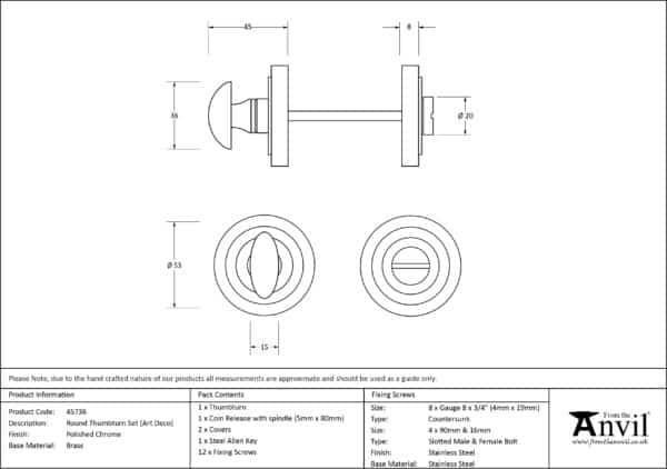 Polished Chrome Round Thumbturn Set (Art Deco) 3