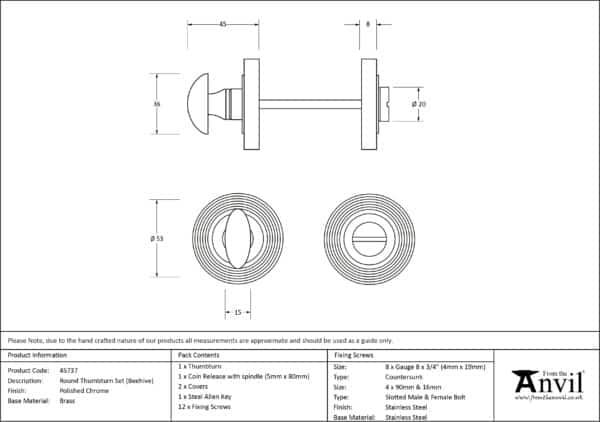 Polished Chrome Round Thumbturn Set (Beehive) 3