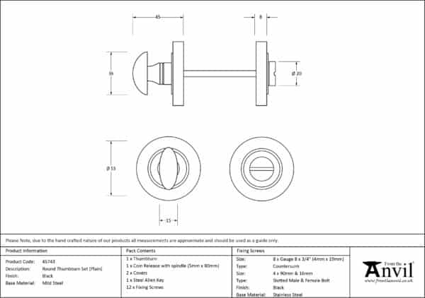 Black Round Thumbturn Set (Plain) 3