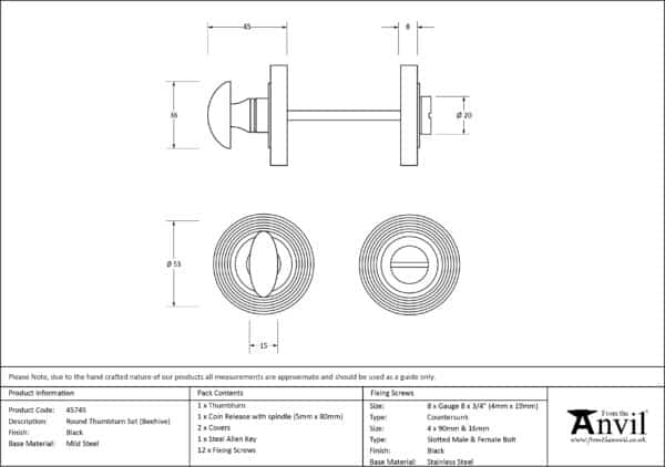 Black Round Thumbturn Set (Beehive) 3