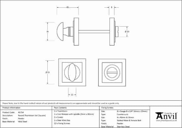 Pewter Round Thumbturn Set (Square) 3