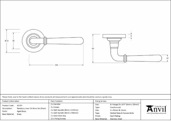 Aged Brass Newbury Lever on Rose Set (Plain) 2