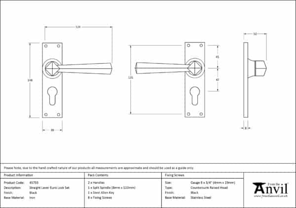 Black Straight Lever Euro Lock Set 3