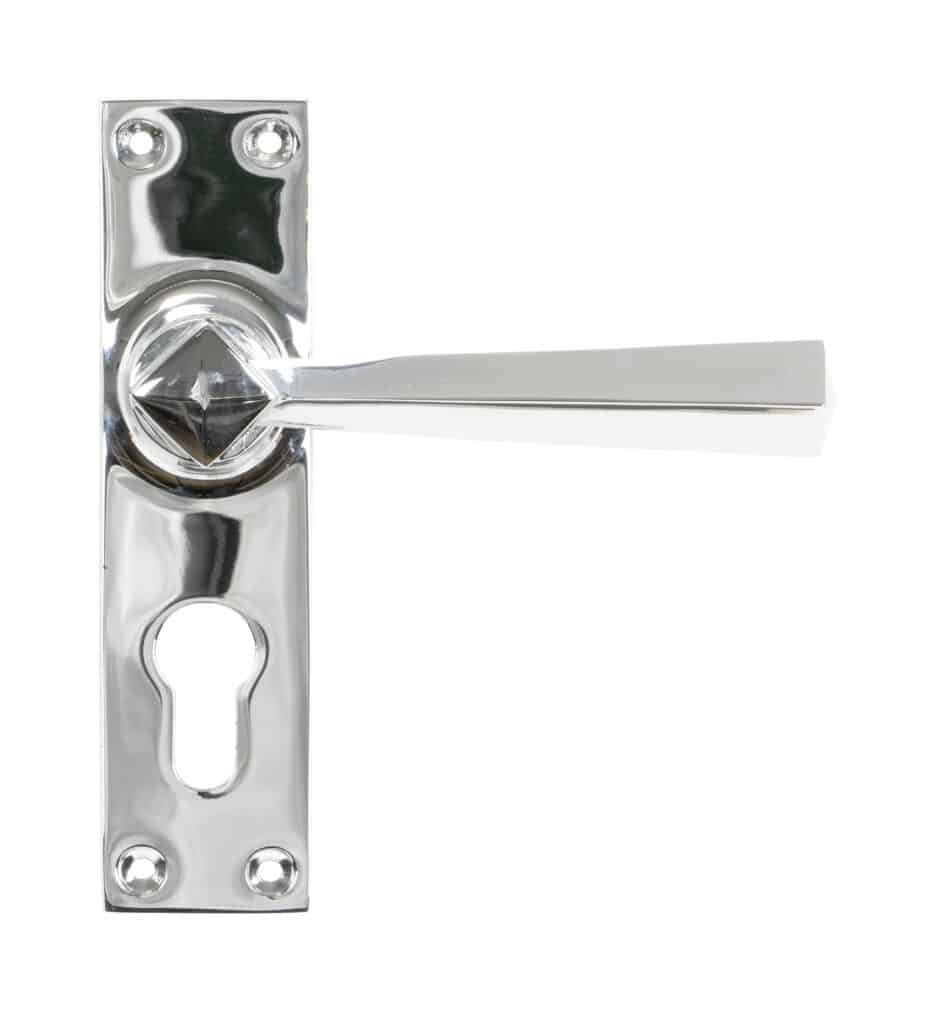 Polished Chrome Straight Lever Euro Lock Set 1