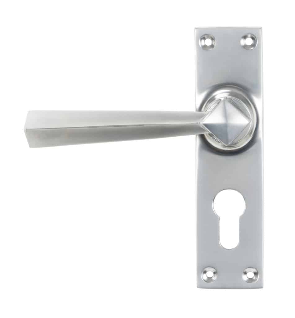 Satin Chrome Straight Lever Euro Lock Set 1