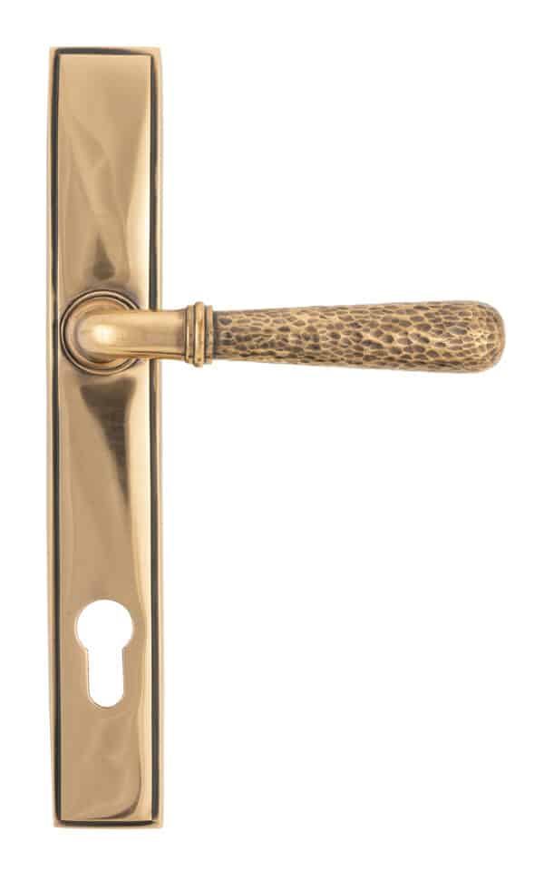 Polished Bronze Hammered Newbury Slimline Espag. Lock Set 2