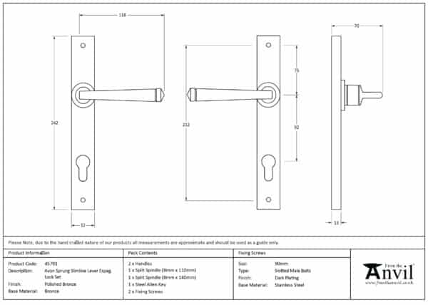 Polished Bronze Avon Slimline Espag. Lock Set 3