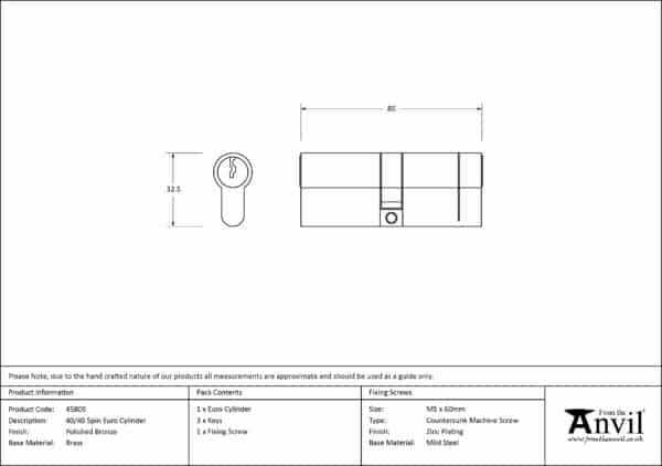 Polished Bronze 40/40 5pin Euro Cylinder 3