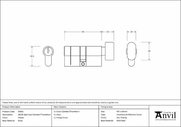 Pewter 30/30 5pin Euro Cylinder/Thumbturn 3