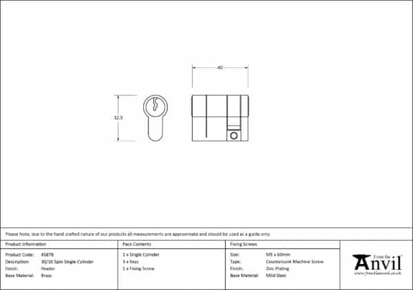 Pewter 30/10 5pin Single Cylinder 3