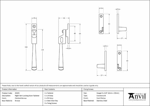 Polished Bronze Night-Vent Locking Avon Fastener 3