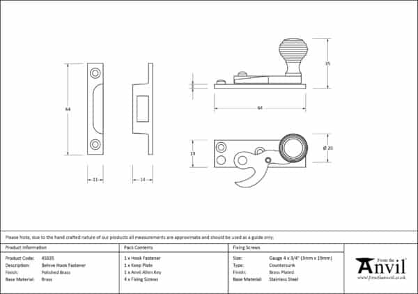 Polished Brass Beehive Sash Hook Fastener 3