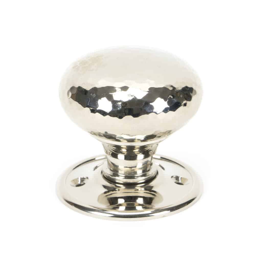 Polished Nickel Hammered Mushroom Mortice/Rim Knob Set 1