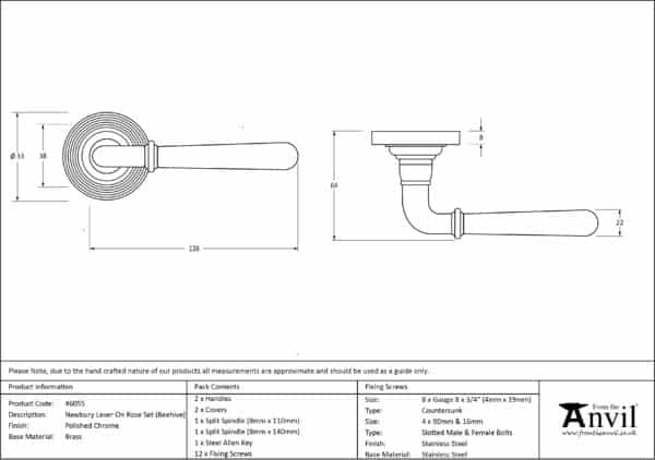 Polished Chrome Newbury Lever on Rose Set (Beehive) 3