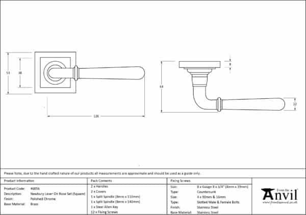 Polished Chrome Newbury Lever on Rose Set (Square) 3