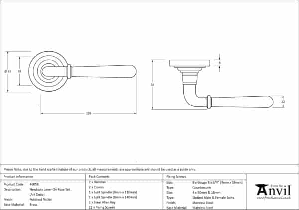 Polished Nickel Newbury Lever on Rose Set (Art Deco) 3