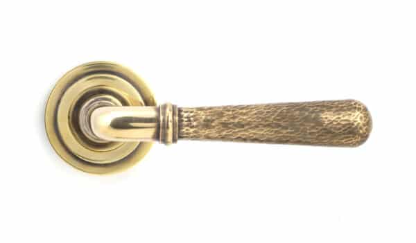 Aged Brass Hammered Newbury Lever on Rose Set (Art Deco) 2