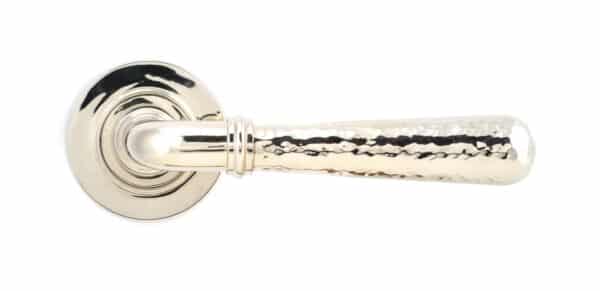 Pol. Nickel Hammered Newbury Lever on Rose Set (Plain) 2