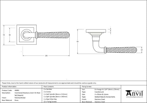 Pol. Nickel Hammered Newbury Lever on Rose Set (Square) 3