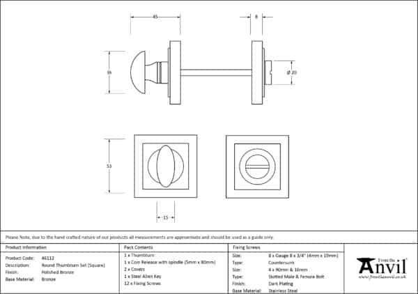 Polished Bronze Round Thumbturn Set (Square) 3