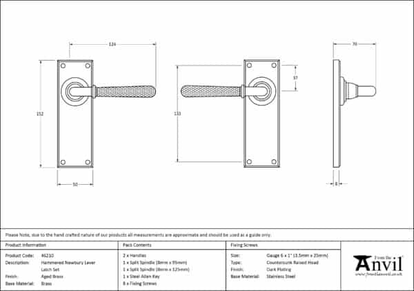 Aged Brass Hammered Newbury Lever Latch Set 3