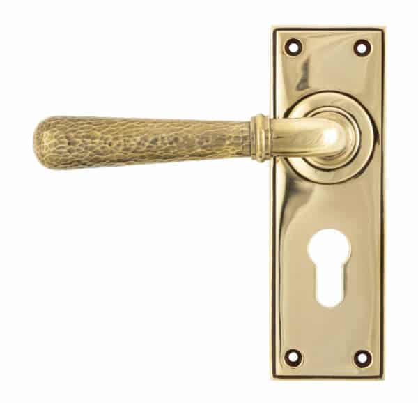 Aged Brass Hammered Newbury Lever Euro Lock Set 1