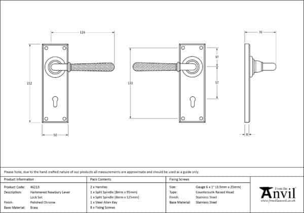 Polished Chrome Hammered Newbury Lever Lock Set 3