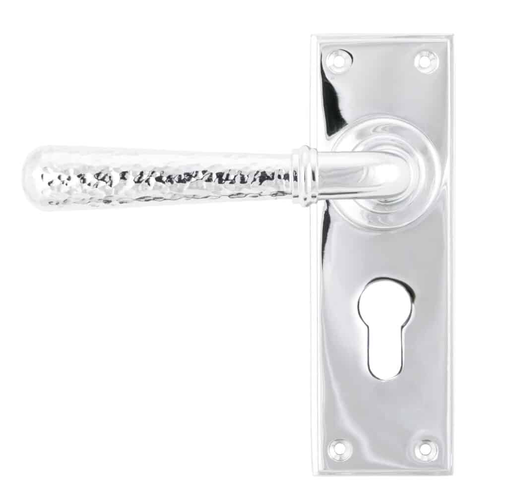 Polished Chrome Hammered Newbury Lever Euro Lock Set 1