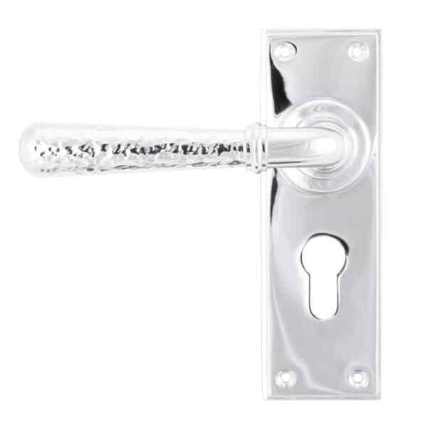 Polished Chrome Hammered Newbury Lever Euro Lock Set 1