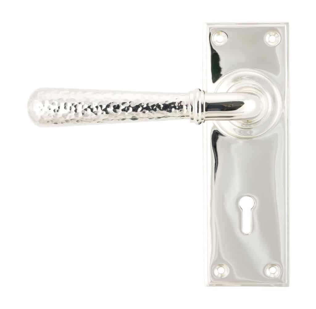 Polished Nickel Hammered Newbury Lever Lock Set 1