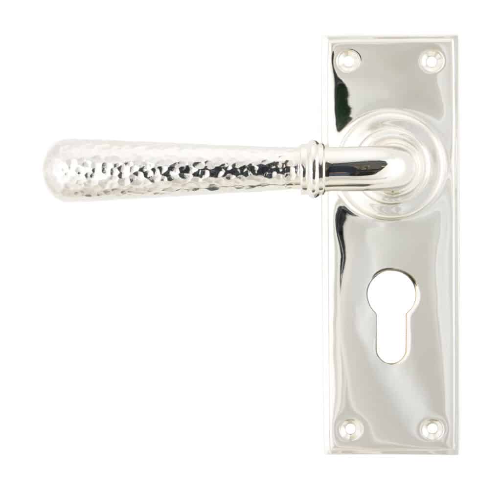 Polished Nickel Hammered Newbury Lever Euro Lock Set 1