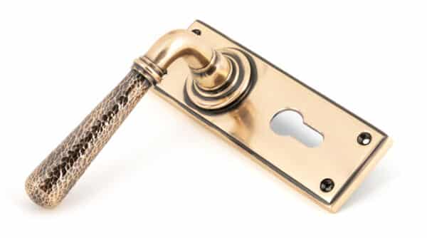 Polished Bronze Hammered Newbury Lever Euro Lock Set 2